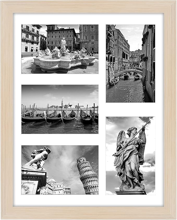 Americanflat 4x6 Collage Picture Frame with Shatter-Resistant Glass - Fits Five 4x6 Photos or Use as One 11x14 Picture Frame - Signature Collection - Collage Frames for Wall Display - Light Wood