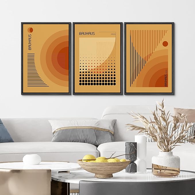 MUDECOR Framed Canvas Print Wall Art Bauhaus Art Prints Abstract Mid Century Modern Wall Art Minimalist Decor for Bedroom - 16"x24"x3 Black