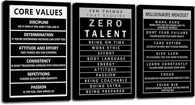 Inspirational Millionaire Mindset Poster Motivational Wall Art Canvas Prints Artwork for Living Room Modern Home Decor Painting Ten Things That Require Zero Talent Pictures Office Framed[48" W X 24"