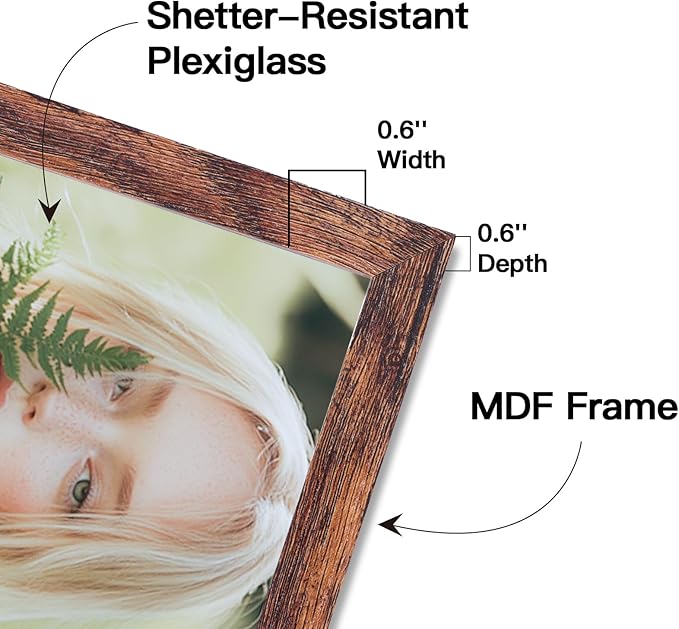 Fixwal Picture Frames, 10 Pack Wooden Collage Picture Frame Set for Wall Gallery Decor, Hanging or Tabletop Display Multi Sizes Photo Frames Including 8x10, 5x7, 4x6, Brown