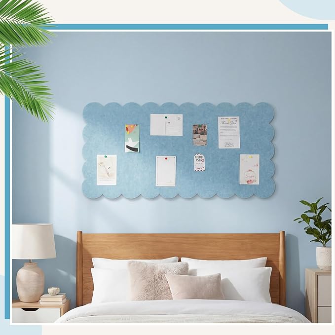 Scalloped Felt Bulletin Board Foldable Pin Cork Board Alternative for Wall Foldable Picture Vision Self Adhesive Bulletin Decorative(Light Blue,36 * 18 Inch)