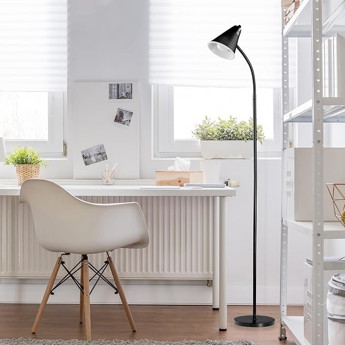 Globe Electric x Novogratz 12708 59" 1-Light LED Integrated Floor Lamp, Matte Black, Plastic Mesh Shade, E26 Bulb Included, Adjustable Spotlight, Modern Standing Light for Bedroom or Office