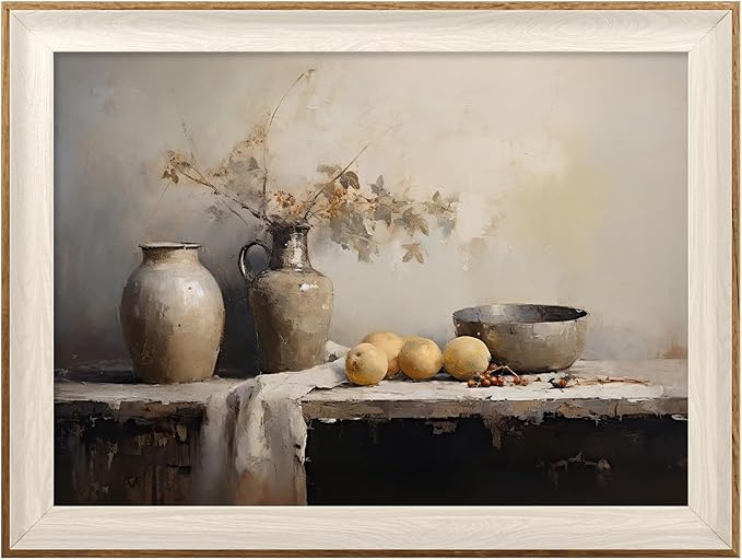 ASTRDECOR Framed Kitchen Wall Art Prints, Rustic Kitchen Farmhouse Wall Decor Living Room, Vintage Jars Still Life Oil Painting Dining Room Wall Decor, Fruits Botanical Canvas Wall Art-12''x 16''