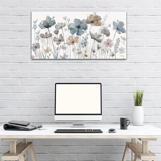 yearainn Elegant Flowers Canvas Wall Art - Floral Pictures for Wall Decor Indigo Brown Grey Canvas Painting Nature Printing Artwork for Living Room Bedroom Home Office Wall Decoration 20" x 40"