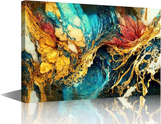 1 Panel Living Room Canvas Wall Art Abstract Marble Texture Poster Decor Ocean Desert Land Painting Prints on Canvas for Men Lady Bedroom Wall Canvas Art Stretched and Framed Ready to Hang 24x16 in