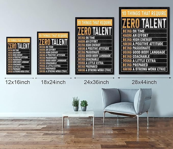 Themed Paintings Wall Art Motivational Office Art Positive Quotes Ten Things That Require Zero Talent Canvas Prints Decor for Office Workplace Classroom Work Gifts Framed Easy to Hang-12 x 16 inch
