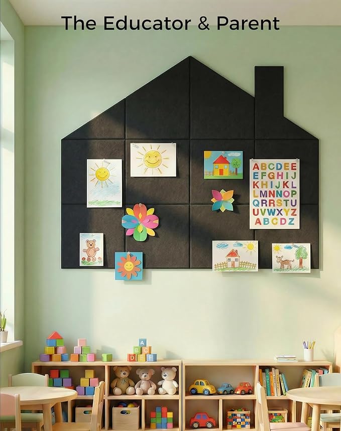 Aothia 12-Pack Felt Bulletin Board Tiles for Walls - 48x36 Modular Bulletin Board, Cork Board Alternative Pin Board for Office & Classroom, 70 Adhesive Tabs & 40 Push Pins Included (Black)
