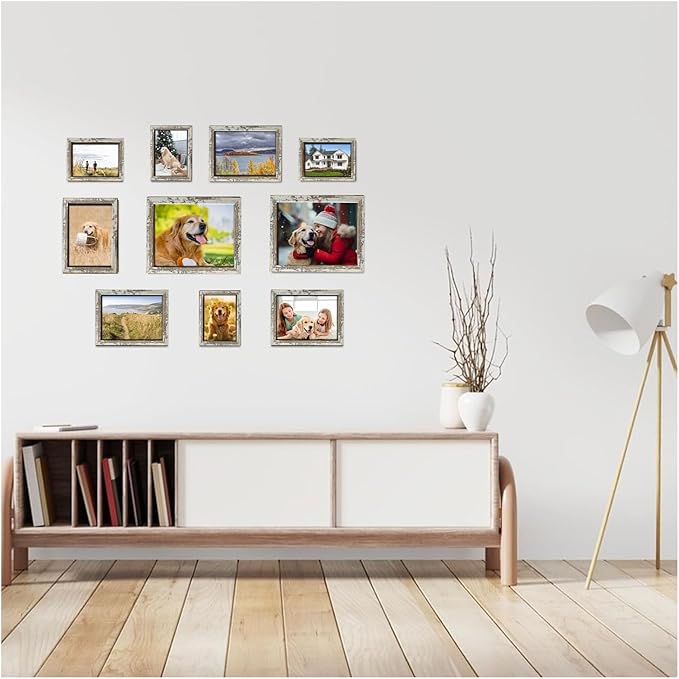 Picture Frames Collage Wall Decor, 10 PCS Picture Frames Including 8x10, 5x7, 4x6, Gallery Wall Frame Set for Wall Mounting or Tabletop Display, Family Photo Frames, Rustic White