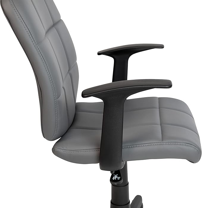 Flash Furniture Clayton Mid Back Swivel Task Chair with Arms - Gray Vinyl Upholstery - Tufted Back and 360° Swivel