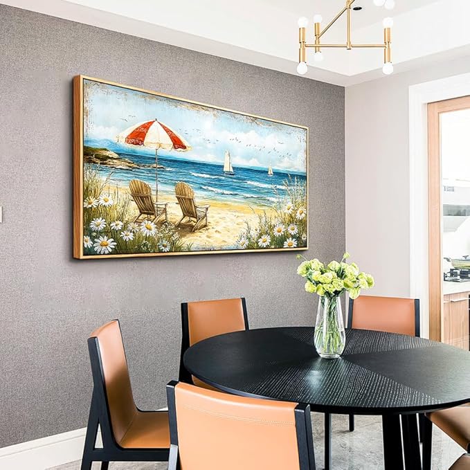 ERQINHUA Large Wall Decor Canvas Painting Wall Art For Living Room Bedroom Home Decoration Blue Seaside Landscape Painting Print For office Dining Room Bathroom Wall Aesthetics Wood Frame 30x60 In