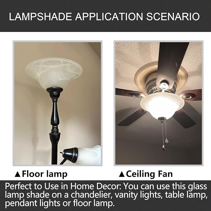 Antique Glass Lamp Shade for Floor lamp, Alabaster Torchiere Lamp Shade Replacement, Floor Lamp Replacement Parts (White Alabaster, 12'')