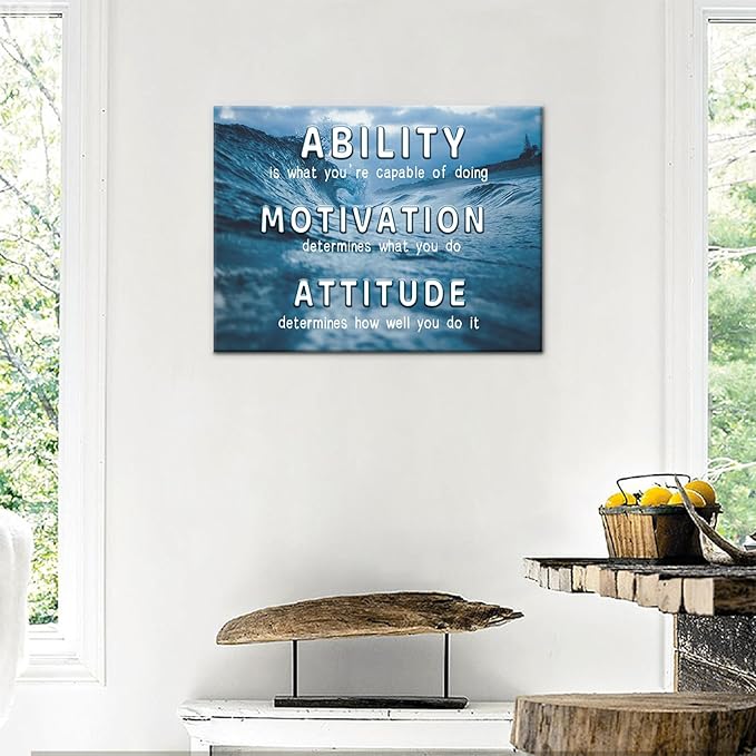 Ability Attitude Motivational Poster Print on Canvas for Office Wall Decor Entrepreneur Quotes Positive Picture for Home Living Room Gym Workplace Wall Decor Stretched and Framed [24''Wx18''H]