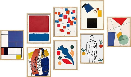 SIGNWIN Adhesive Canvas Poster Bathroom Decor, Wall Art Room Decor Multicolor for Living Room, Bedroom, Office Mondrian Color Block Matisse Nude Dancer Nature Abstract Shapes - 12"x16"x 8