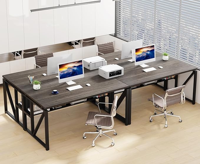 Tribesigns 55 inches Computer Desk with Bottom Storage Shelf Home Office Desk Writing Table for Workstation,Dark Walnut + Steel Leg， Cabinet not Included (Grey, 55-inch -with Shelf)