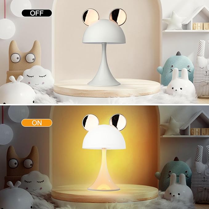 Rechargeable Mouse-Shaped LED Bedside Lamp – Kids Room Night Light with Touch Dimming & 3 Color Temperatures (Gold)
