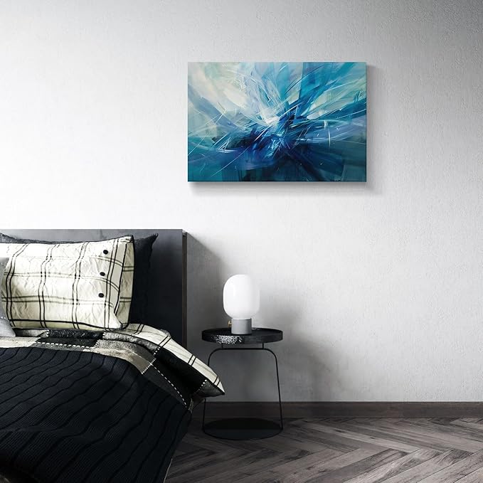 gaosoul Modern Abstract Canvas Wall Art Blue Harness Graffiti Painting on White Background Stylish Framed Minimalism Artwork Prints for Living Room Bedroom Office Decor 30x20in