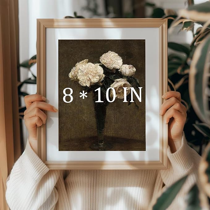unrio Vintage Floral Wall Art Prints - Retro Moody Roses Canvas Art Decor Rustic Farmhouse Wall Decor - Antique Flower Botanical Painting Picture Aesthetic for Bedroom Bathroom Living Room Office (8" x 10"-UNFRAMED)