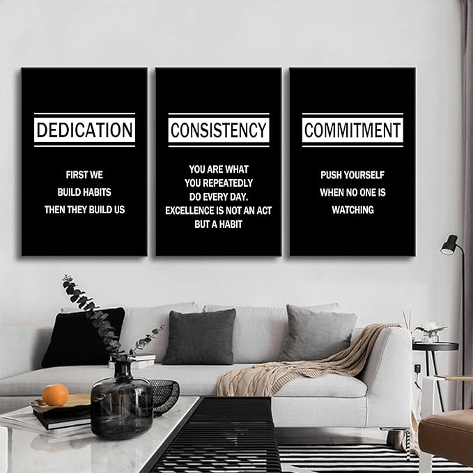 3 Pieces Inspirational Canvas Wall Art Positive Home Decor Large Size Posters Print Motivational Quote Picture Painting Artwork for Office Living Room Gym School Stretched and Framed [72''Wx 36''H]