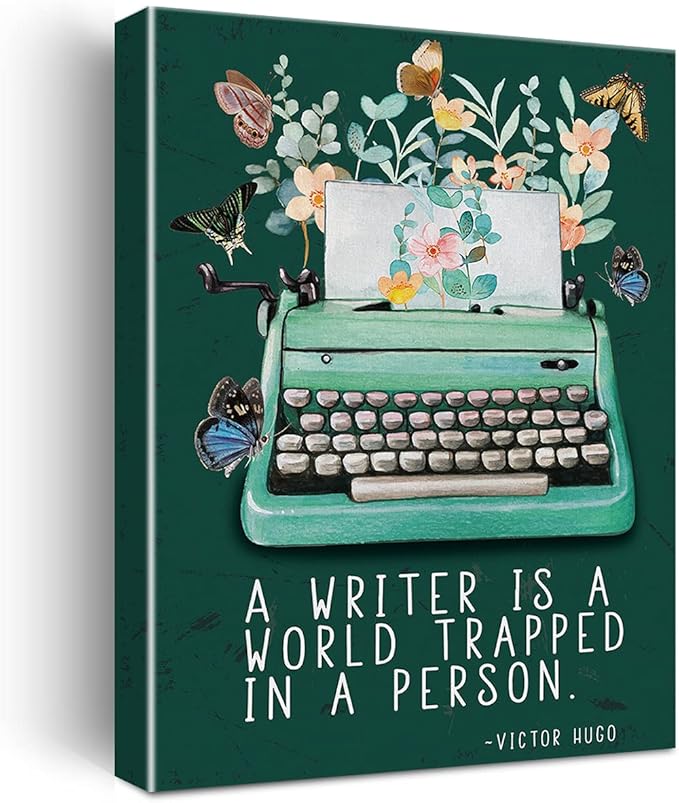 Writer Wall Art a Writer is a World Trapped in a Person Canvas Painting Prints for Home Wall Decor Framed Reading Books Artwork Gifts(12x15 Inch)