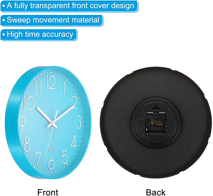 PATIKIL 12 Inch Wall Clock, Battery Operated Silent Non-Ticking Round Wall Clocks for Office Bedroom Decorative, Light Blue
