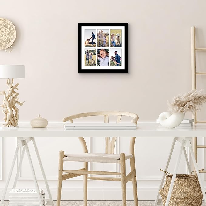 Americanflat 4x6 Collage Picture Frame with Polished Plexiglass - Fits Six 4x6 Photos or Use as One 14x14 Picture Frame - Signature Collection - Collage Frames for Wall Display - Black
