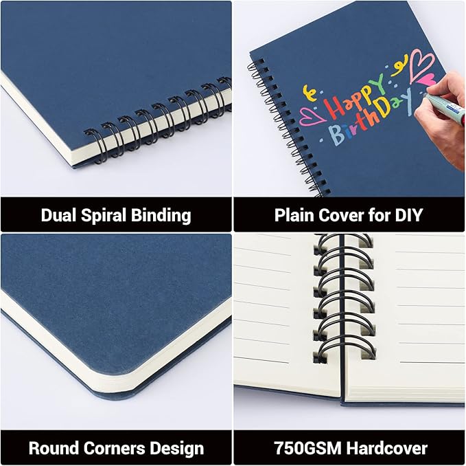 EUSOAR Hardcover Spiral Ruled Notebook, A5 3packs 5.5"X8.3" 120 Pages Blue Lined Travel Journal, Memo Notepad Sketchbook, Students College Office Business Subject Diary Ruled Book Journal-Royal
