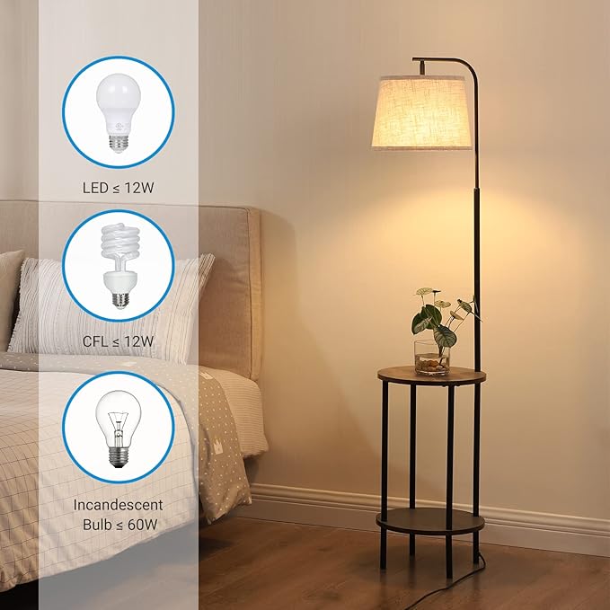 DEWENWILS Floor Lamp with Table Attached, Farmhouse Narrow Nightstand, Wooden End Side Table Floor Lamp, Adjustable Reading Lamp for Bedroom, Living Room, Office, Kids Room