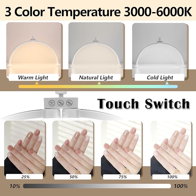 KEDAO Nail Light for Desk,Half Moon Light LED for Tech Nail Desk Lamp with Phone Stand Foldable Adjustable Dimmable Half Moon Lamp for Lash Beauty Tattoos Crafts