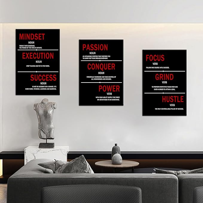 DINGFUN Inspirational Canvas Poster Wall Art Office Decor Motivational 3 Pieces Modern Entrepreneur Quote Picture Painting Artwork for Home Bedroom Workplace Classroom Ready to Hang [48''Wx 24''H]
