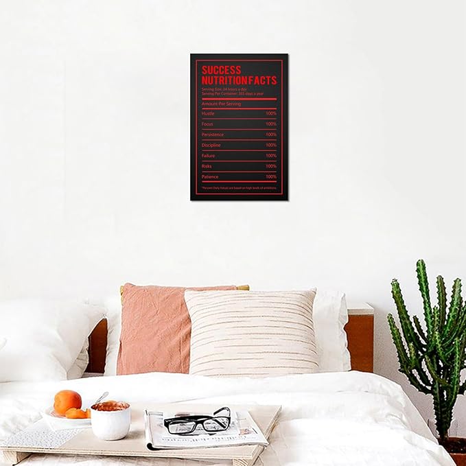 Yatsen Bridge Motivational Posters Black and Red Success Nutrition Facts Canvas Painting Wall Art Poster Prints for Men Wrapped Framed Ready to Hang 24"X36"