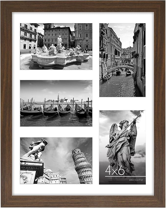 Americanflat 4x6 Collage Picture Frame with Shatter-Resistant Glass - Fits Five 4x6 Photos or Use as One 11x14 Picture Frame - Signature Collection - Collage Frames for Wall Display - Walnut