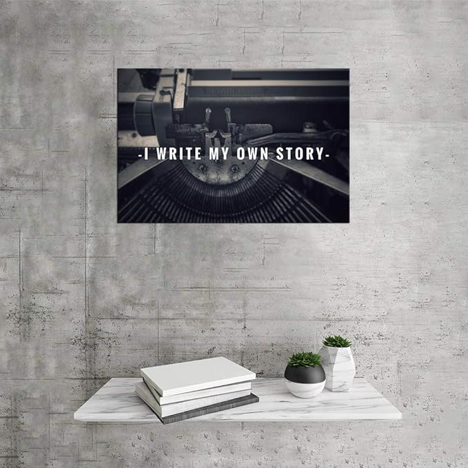 Inspirational Wall Art Motivational Posters I write My Own Story with Vintage Styled Background Canvas Painting Pictures Prints Artwork for Living Room Bedroom Study Room Framed Easy to Hang-16"Wx12"H