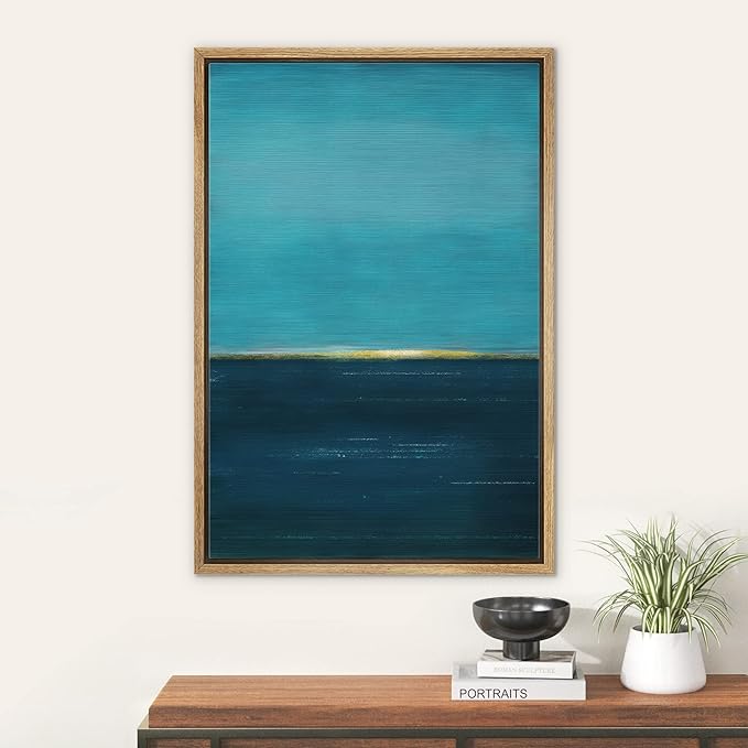 SIGNWIN Framed Canvas Print Wall Art Yellow Horizon on Edge of The Sea Abstract Wilderness Illustrations Modern Art Modern Scenic Relax/Calm Ultra for Living Room, Bedroom, Office - 24"x36" Natural
