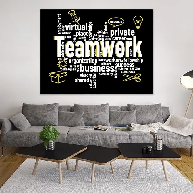 Teamwork Motivational Canvas Print Wall Art Large Poster Inspirational Quotes Picture Painting Inspiring Theme Artwork for Living Room School Office Wall Decoration Stretched and Framed [40''Wx 30''H]