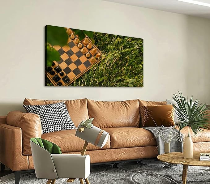 Canvas Wall Art for Living Room Bedroom A time worn worn chessboard pieces International Chess Day Big Large Wall Art Decor Framed Painting Wall Pictures Prints Artwork Office