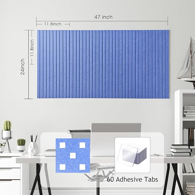 Large Cork Board for Office, 8 Pack Felt Wall Tiles with Slat Wall Paneling and Safe Removable Adhesive Tabs, Felt Bulletin Board Pin Board Cork Boards for Walls - Sky Blue