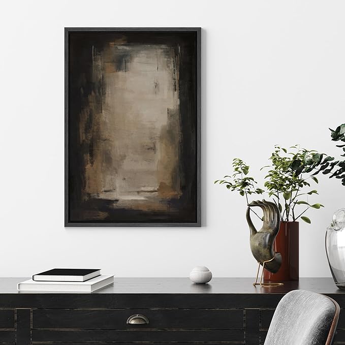 SIGNFORD Framed Canvas Print Wall Art Neutral Serenity Abstract Soft Beige and Cream Brushstroke Illustrations Modern Art Decorative Relax/Zen for Living Room, Bedroom, Office - 24"x36" Black