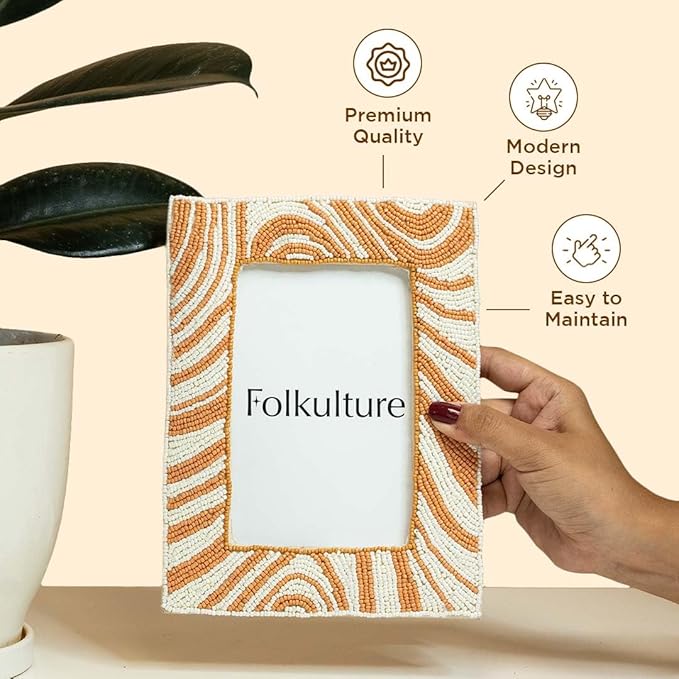 Folkulture Beaded Photo Frame for Wall or Tabletop | Picture Perfect 4x6 Aesthetic, Cute, Boho Unique Style Photo Frame with Plexiglass | Vertical & Horizontal Display | Handmade Home Décor & Housewarming Gift