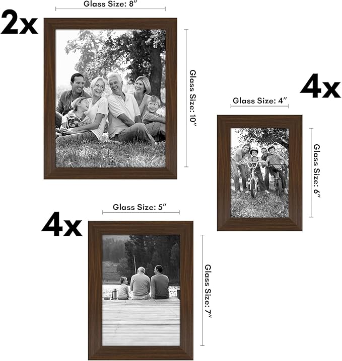 Americanflat Set of 10 Picture Frames with Shatter-Resistant Glass - Gallery Wall Frame Set with Two 8x10, Four 5x7 and Four 4x6 Frames - Signature Collection - Walnut
