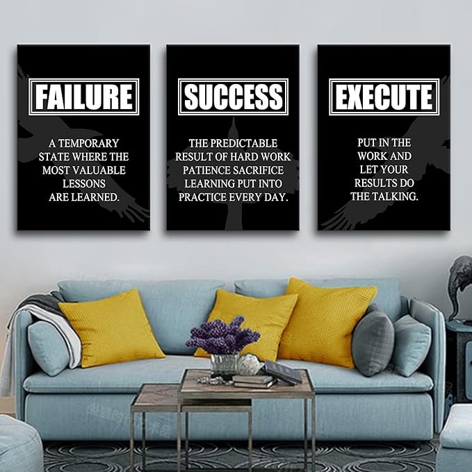 Motivational Canvas Wall Art Inspirational Entrepreneur Quote Picture Painting Success Execute Noun Print Poster Print Poster for Living Room Office Wall Decor Ready to Hang [60''Wx28''H]