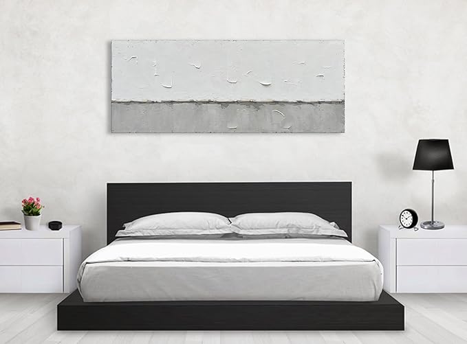 NANKAI Art A large modern art painting in a minimalist grey and white style, suitable for wall decoration in homes or offices. 24x60 inches