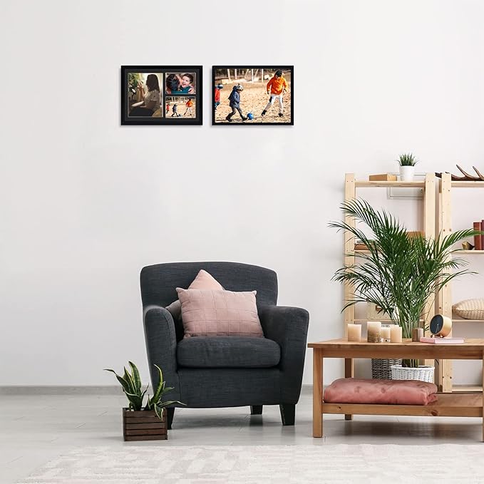 Golden State Art, 12x17 Black Wood Picture Frame - Black Mat for 8x10 and 5x7 Photos - Real Glass, Sawtooth Hanger, Swivel Tabs - Wall Mounting - Great for Posters, Weddings and Engagements