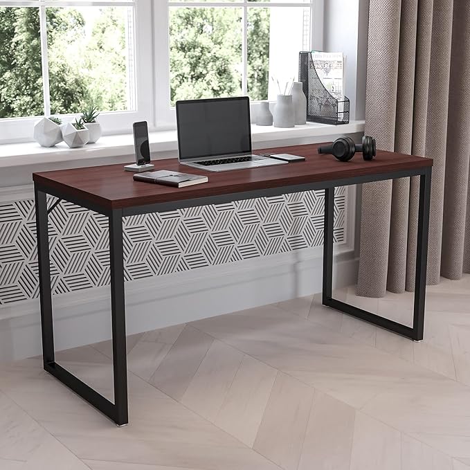 Flash Furniture Modern Commercial Grade Desk Industrial Style Computer Desk Sturdy Home Office Desk - 55" Length (Mahogany)
