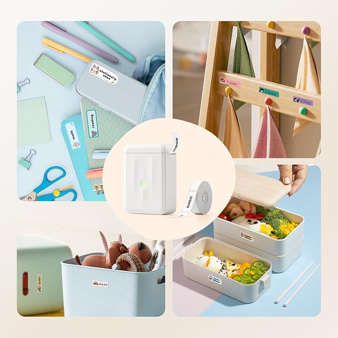 NIIMBOT Label Maker Machine Bluetooth Label Printer for School Home Office Organization, Wireless Mini Labeler D110 Upgraded Version, Label Machine with 3 Label Tapes, White
