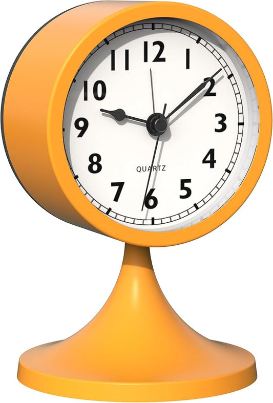 AYRELY® 3" Cute Analog Alarm Clock,Small Retro Table Clock Battery Operated,Slient Metal Desk Clock with Light for Living Room Decor,Bedroom,Bedside,Shelf (Orange)