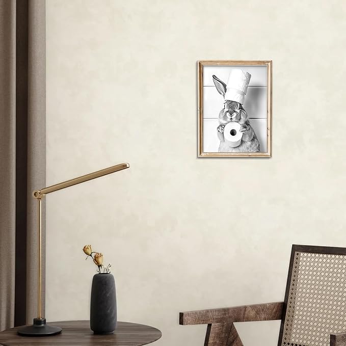 uniro Funny Bathroom Wall Art Prints, Black and White Cute Bunny Bathroom Picture Wall Decor, Cute Rabbit Animal Canvas Print Painting, Modern Bathroom Signs Wall Art Poster for Bathroom Decor (8"x10 - UNFRAMED)