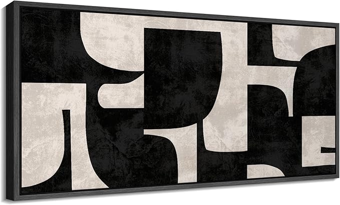SIGNFORD Extra Large Framed Canvas Black and Beige Geometric Abstract Mid-Century Illustrations Modern Art Calm Warm for Living Room, Bedroom, Office - 60"x30"