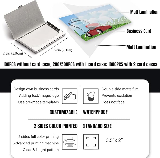 Business Cards Customize with Landscaping Services Templates, Custom Business Cards Personalized with Your Logo, 3.5"X 2" 300gsm Matte Paper for Small Business
