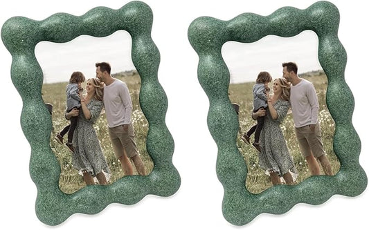 Isaac Jacobs 4x6 Rosemary Green Resin Picture Frame, Elegant Undulating Curve Design for Tabletop & Wall Display Photo Frame, Home Décor, Art, Photo Gallery (4x6, Rosemary Green) (Pack of 2)
