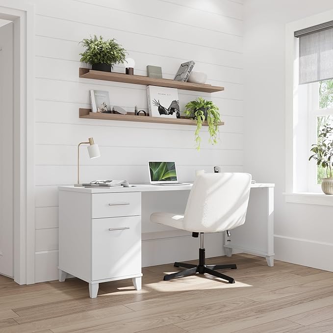 Bush Home 72-inch Home Office Desk with Drawers, Large Computer Table for Personal Workspace, Somerset Collection, White